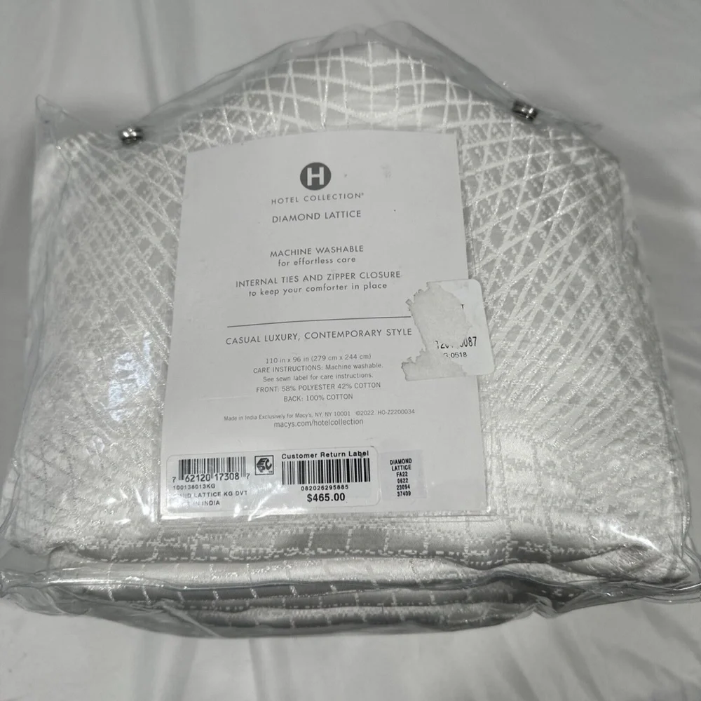 NIB $465 [ King Duvet Cover ] Hotel Collection Diamond‎ Lattice Fresh White
